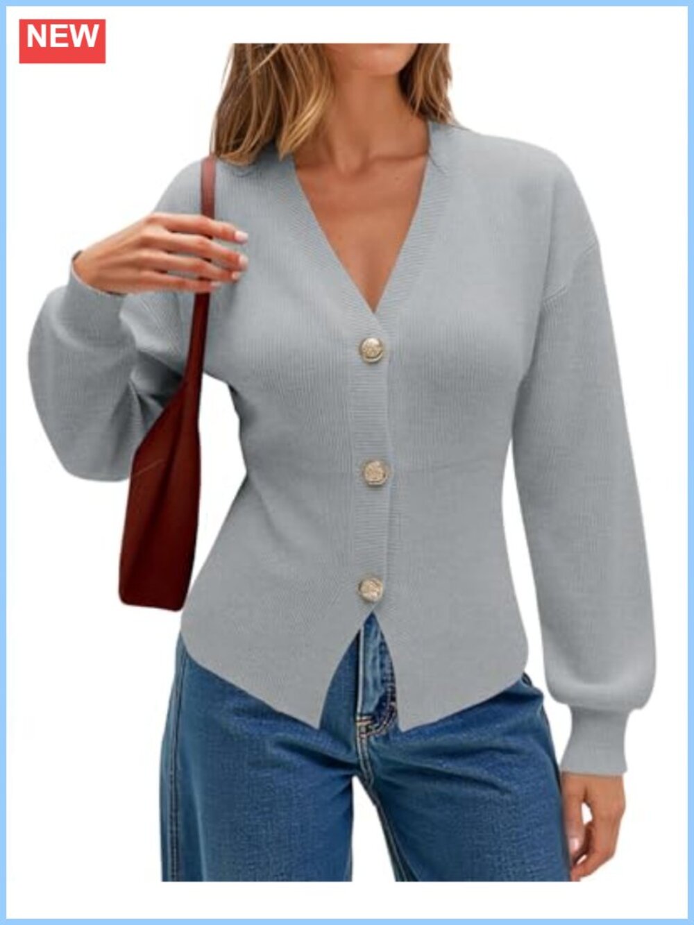 Cropped Cardigan Sweater Long Sleeve V Neck Button Down Ribbed Knit